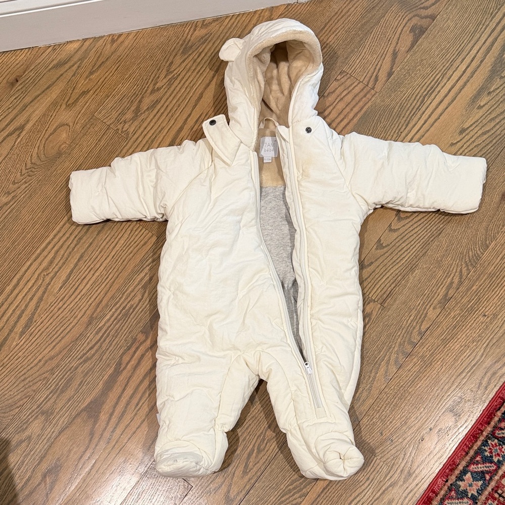 Cozy Infant Cream Puffer Snowsuit with Hood